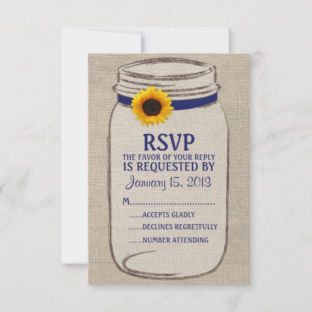 Rustic Mason Jar & Burlap e Sunflower RSVP Card (Frente)