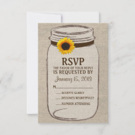 Rustic Mason Jar & Burlap e Sunflower RSVP Card