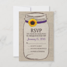 Rustic Mason Jar & Burlap e Sunflower RSVP Card