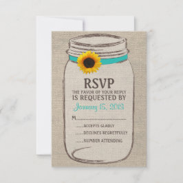 Rustic Mason Jar & Burlap e Sunflower RSVP Card