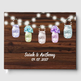 Rustic Mason Jar com Luz Casando Livro de Convidad