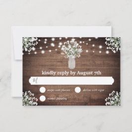 Rustic Mason Jar Lights Budget Weding RSVP Card