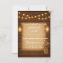 Rustic Mason Jar & String Lights Weding RSVP Card