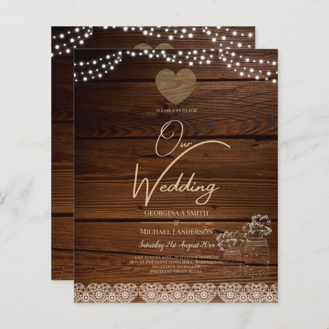 Rustic Mason Jars Lights Lace Gypsophilia WEDDING (Frente/Verso)