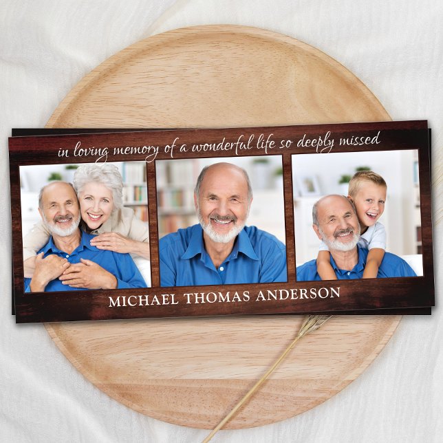 Rustic Memorial 3 Foto Funeral Prayer Bookmark (Criador carregado)