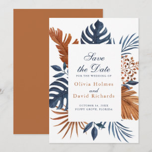 Rustic Midnight Blue Monstera Salve o Cartão de Da