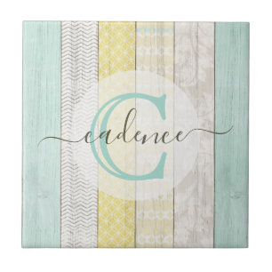 Rustic Mint & Yellow Boho Geo Modern Personalizado