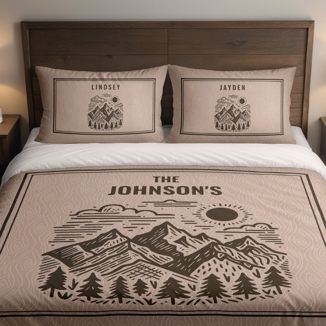 Rustic Modern Mountain Custom (Custom set of 2 Pillow shams with rustic mountains pair great with duvet cover sold separately )