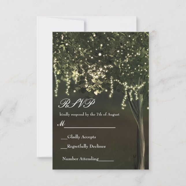 Rustic Mossy Lighted Tree Weding RSVP (Frente)