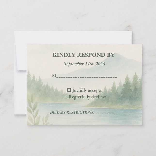 Rustic Mountain Forest Watercolor Wedding RSVP  (Frente)