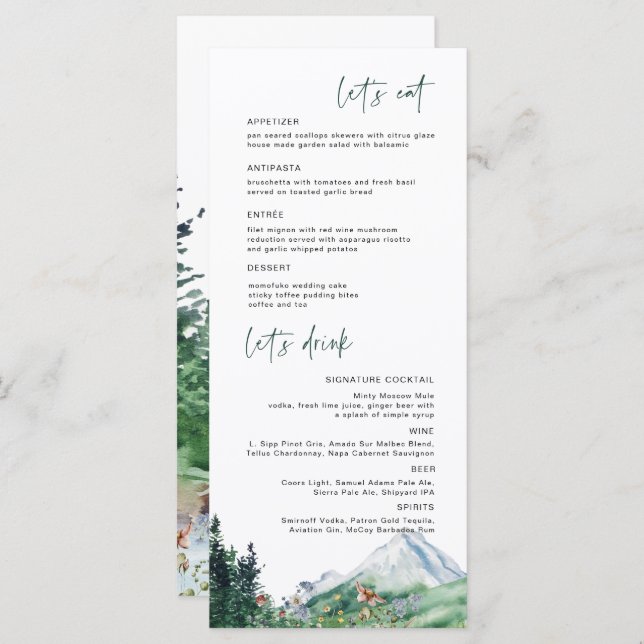 Rustic Mountain Wildflower | Boho Wedding Menu (Frente/Verso)