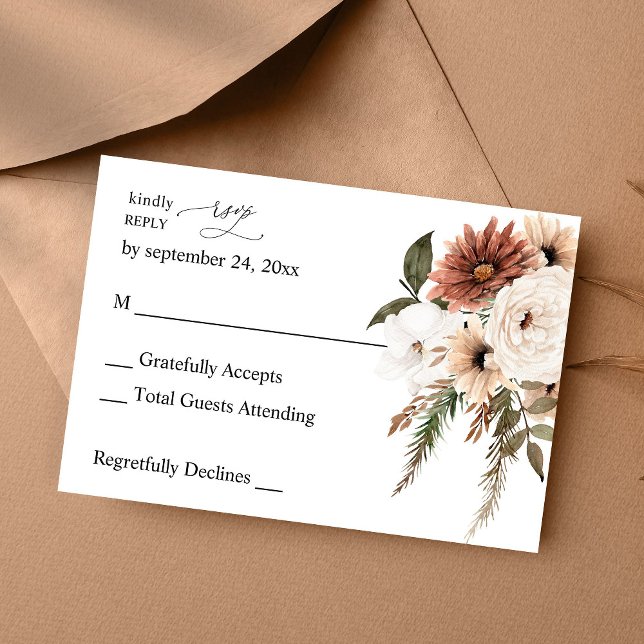 Rustic Neutral Boho Floral no Meal RSVP (Criador carregado)