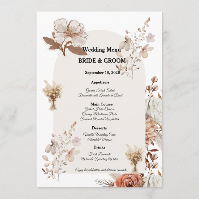 Rustic Neutral Wedding Menu Design (Frente)