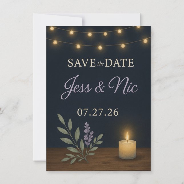 Rustic Night Glow Save the Date Card – Flat Card (Frente)