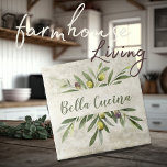 Rustic Olive & Branches Bella Cucina<br><div class="desc">Bella Cucina buquê de aquarela rustica de ramos e folhas. Combine & com outros azulejos neste mesmo tema de coordenação para criar a sua aparência perfeita. 100% de satisfação do cliente com o "Zazzle" todos os dias.</div>