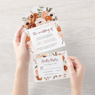 Rustic Orange Boho Casamento branco de aquarela