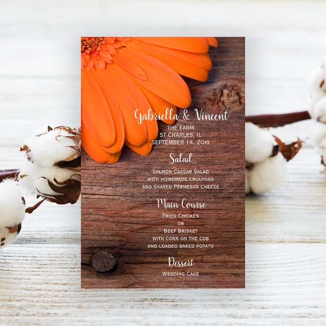 Rustic Orange Daisy Country Barn WedMenu (Criador carregado)