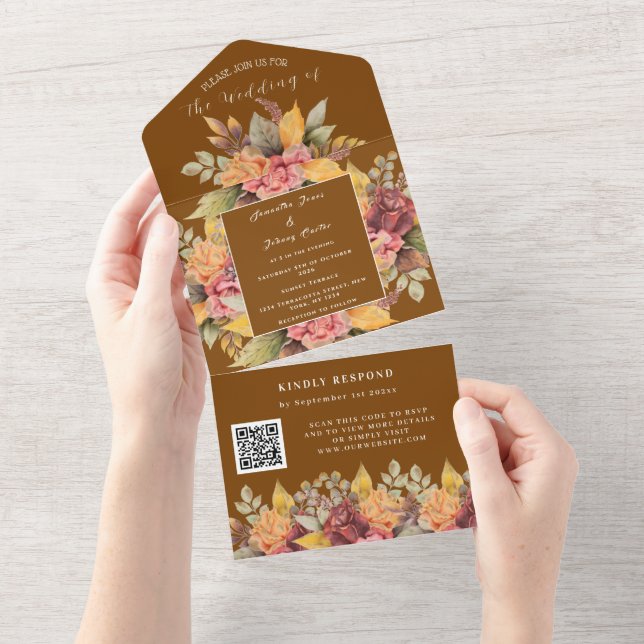 Rustic Orange Terracotta Fall Boho Weding RSVP (Tearaway)