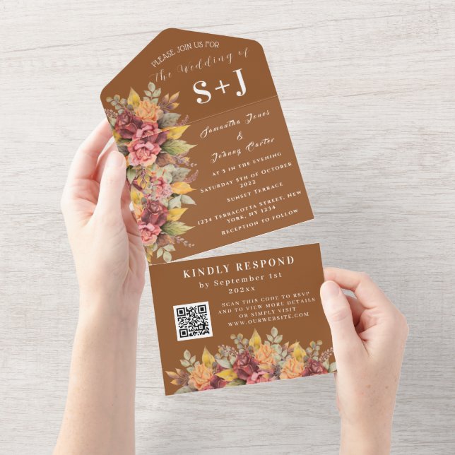 Rustic Orange Terracotta Fall Boho Weding RSVP (Tearaway)
