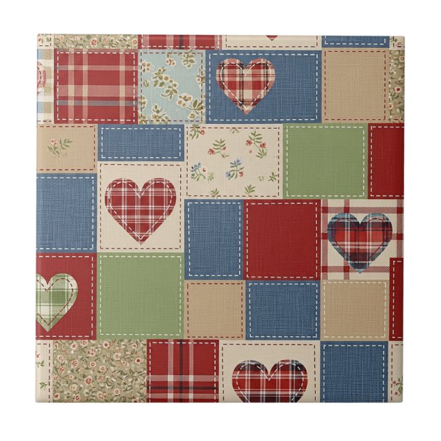 Rustic Patchwork Hearts Picnic Pattern (4) (Frente)
