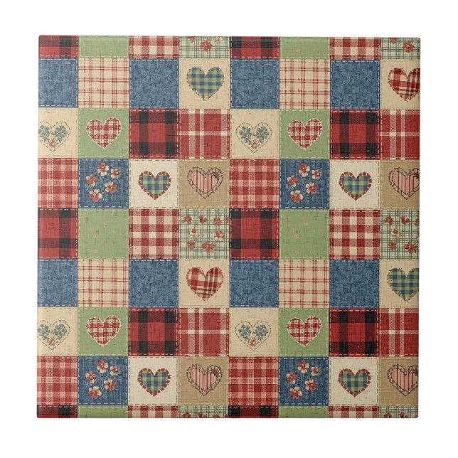 Rustic Patchwork Hearts Picnic Pattern (5) (Frente)