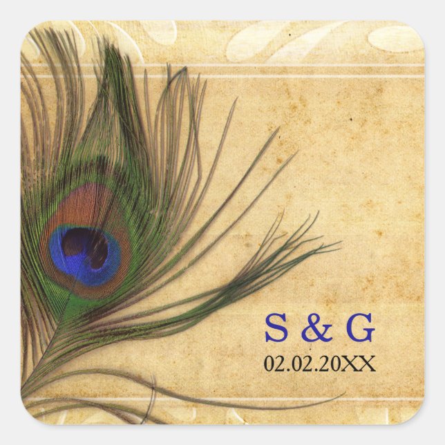 Rustic Peacock Feather favorece adesivos (Frente)