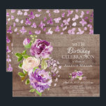 Rustic Peonies Floral Aniversário Convite<br><div class="desc">Convite de aniversário Floral 16º com lindas pinturas manuais roxas e cremes e folhas verdes folhadas. Sacudir nosso convite para ver uma borboleta de cor d'água roxa coordenadora de volta para um toque especial extra.</div>