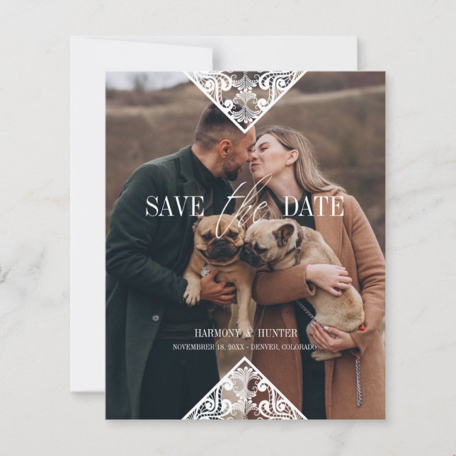 Rustic Pet Photo Lace Effect Whimsical Typography (Frente)