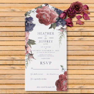 Rustic Pink & Blue Peonies Branco Sem Janto