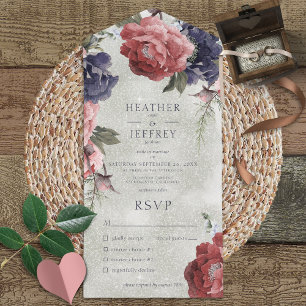 Rustic Pink & Blue Peonies Sage Janta Verde