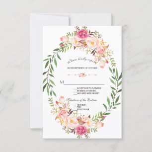 Rustic Pink Blush Floral Bloom Weding RSVP