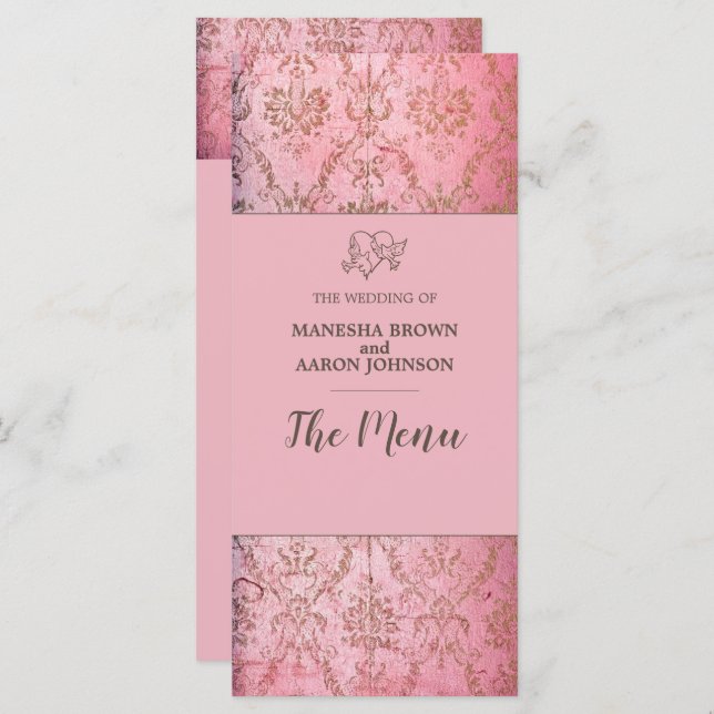 RUSTIC PINK - Cartão de Menu de Casamento (Frente/Verso)