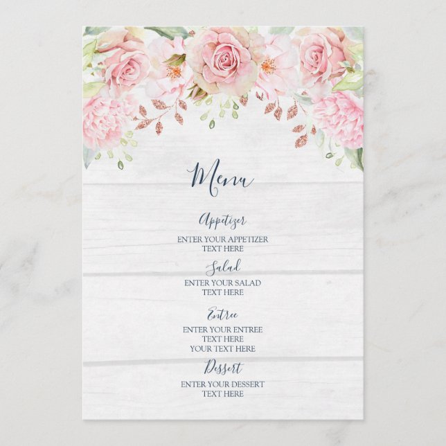 Rustic Pink Floral Spring Wedding Menu (Frente)