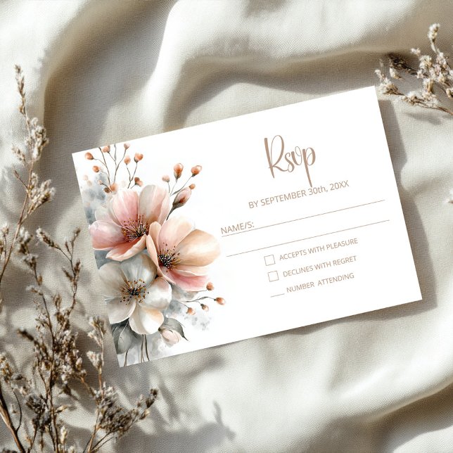 Rustic Pink Floral Wedding RSVP (Criador carregado)