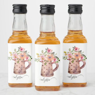 Rustic Pitcher Peach & Mauve Watercolor Floral