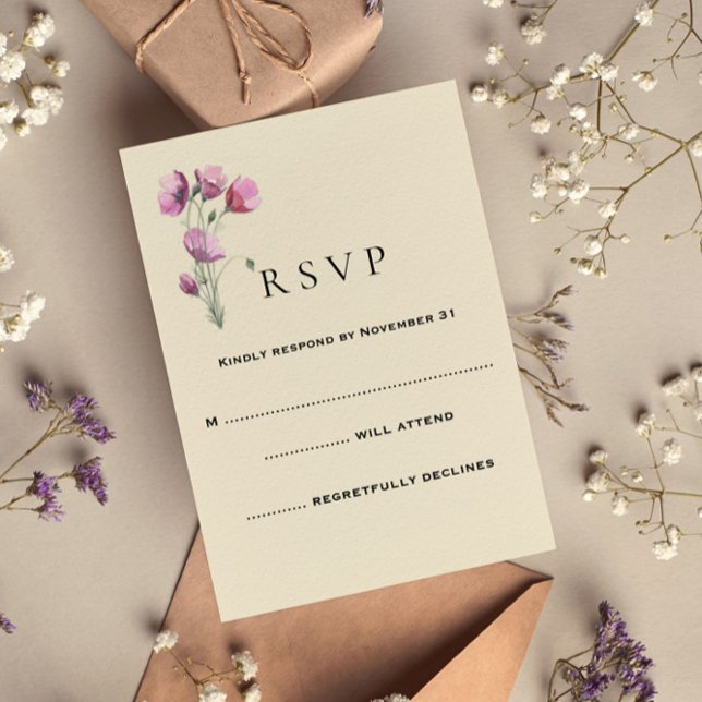 Rustic Plum Floral Wedding RSVP (Criador carregado)