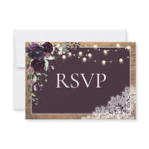 Rustic Plum Purple Floral Lace Wood Casamento RSVP