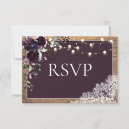 Rustic Plum Purple Floral Lace Wood Casamento RSVP
