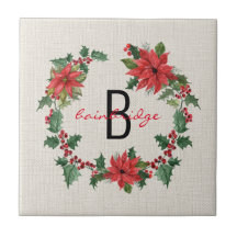 Rustic Poinsettia & Holly Wreath Monogramas