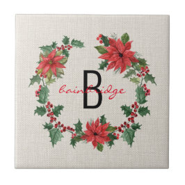 Rustic Poinsettia & Holly Wreath Monogramas