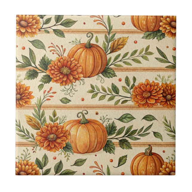Rustic Pumpkin and Chrysanthemum Autumn Pattern (Frente)