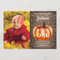 Rustic Pumpkin Fall Birthday Convite Dourado