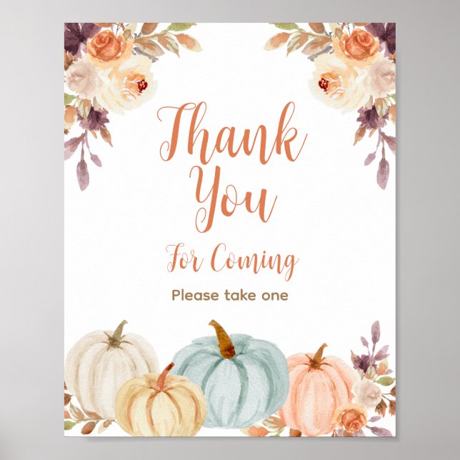 Rustic Pumpkin Floral Obrigado por vir Poster (Frente)