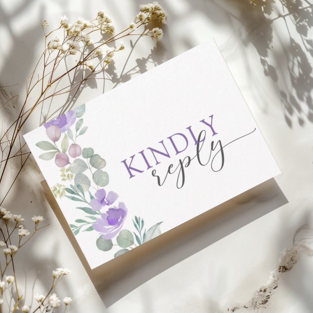 Rustic Purple Floral Watercolor Wedding RSVP (Criador carregado)