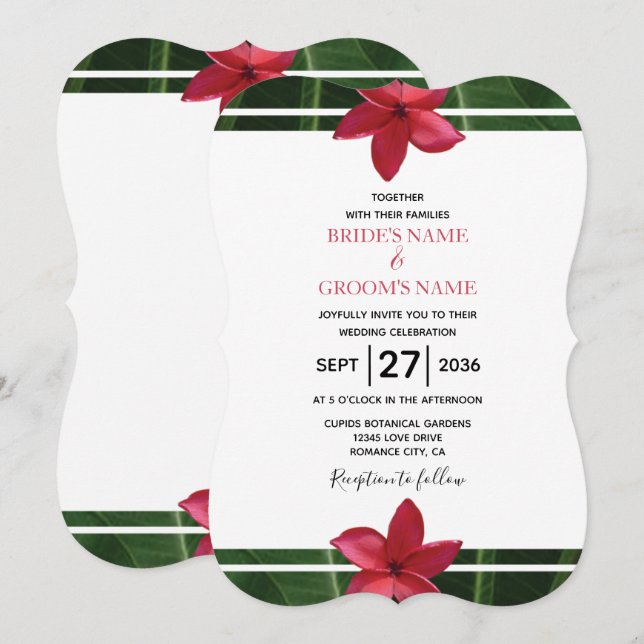 Rustic Red Frangipani Plumeria Convites para Casam (Frente/Verso)
