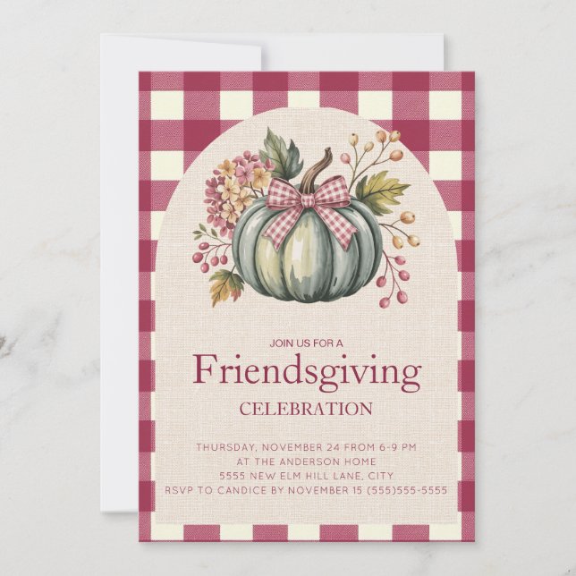 Rustic Red Gingham Teal Pumpkin Amizade (Frente)