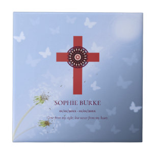 Rustic Red Rosette Cross Blue Pet Memorial