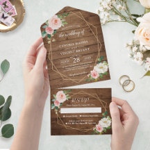 Rustic Romance Blush Floral Casamento Geométrico