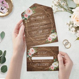 Rustic Romance Blush Floral Casamento Geométrico
