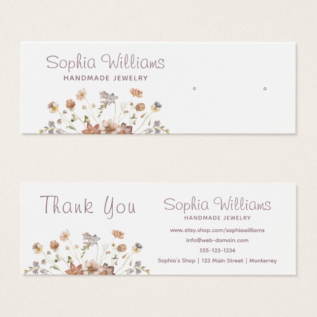 Rustic Romantic Flowers stud Earring display card (Frente & Verso)